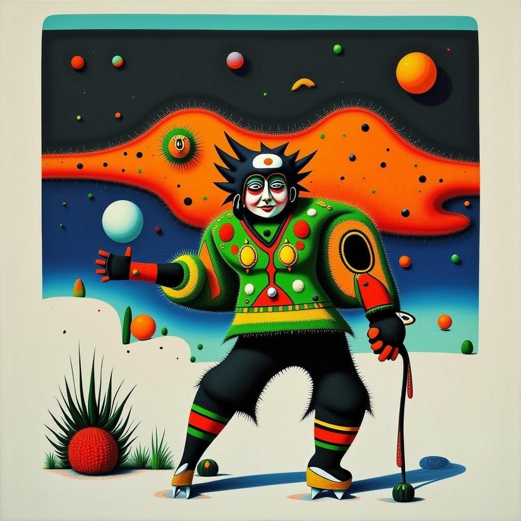 Hockey Player Scores Goal in Vibrant Cactus Landscape