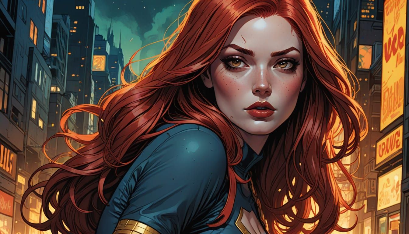 Vibrant Red-Haired Woman in Comic Book Art
