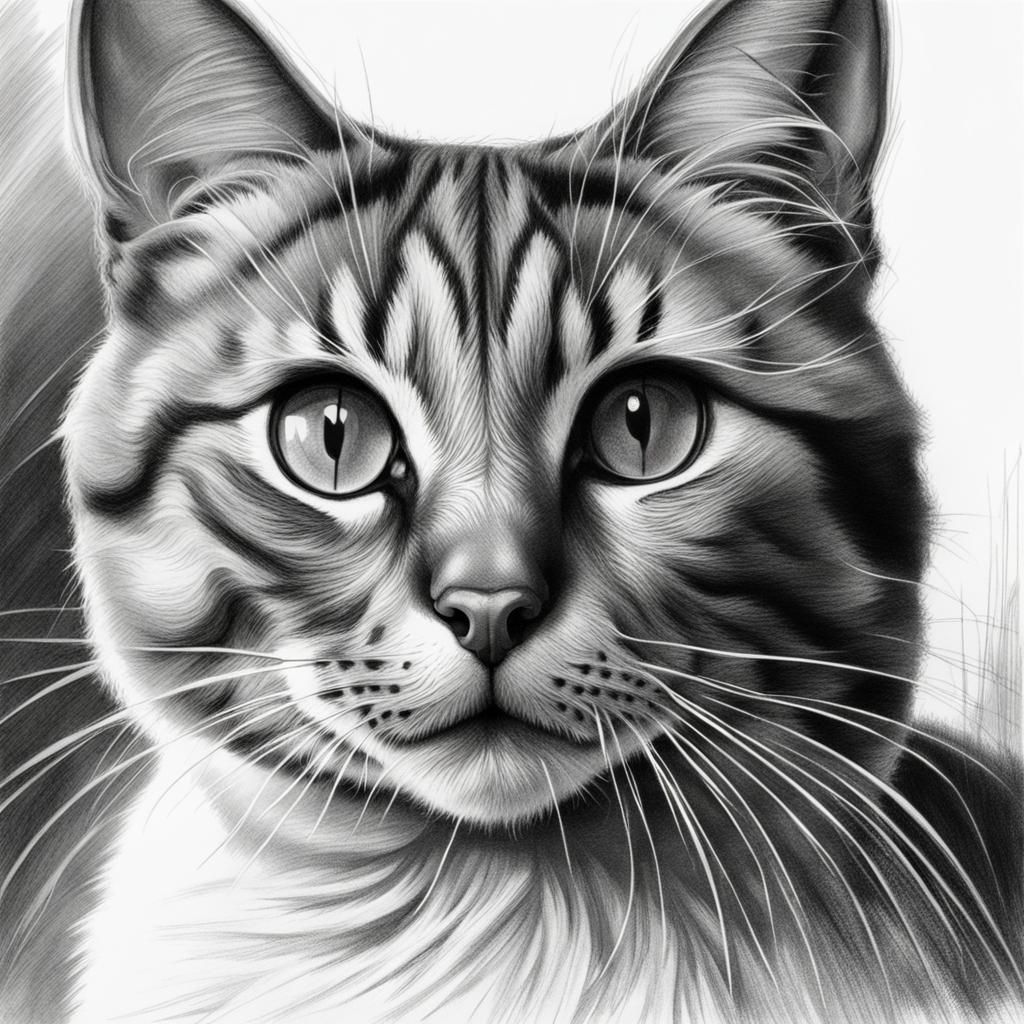 Hyper Realistic Cat Sketch in Black and White