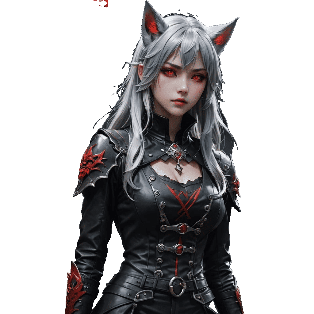 Gothic Kitsune Girl with Vampire Eyes in Anime Style