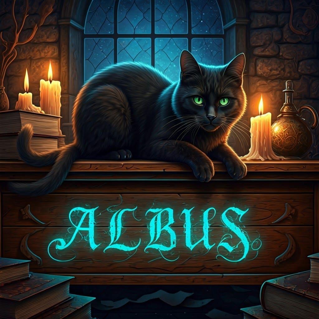 Majestic Black Cat Sits Upon Ancient Desk