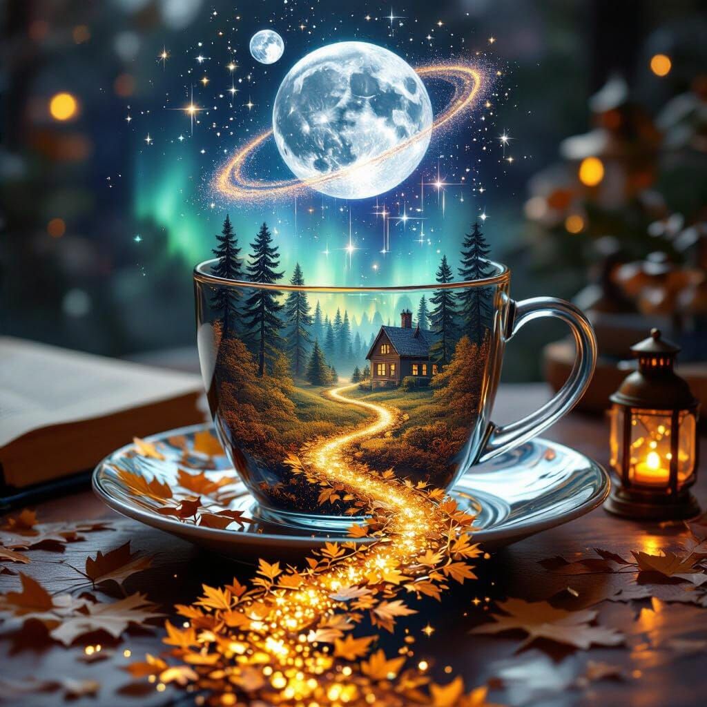 Fantasy Double Exposure: Golden Leaf Road from Glass to Tabl...