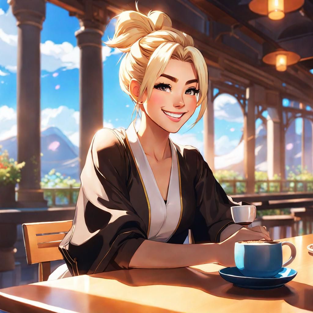 Anime Woman with Coffee, Overwatch-Style Avatar