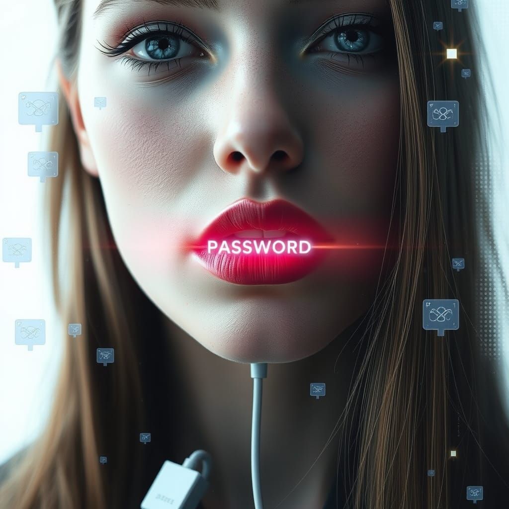 Woman's Face Constructed from Data, Cyberpunk Style