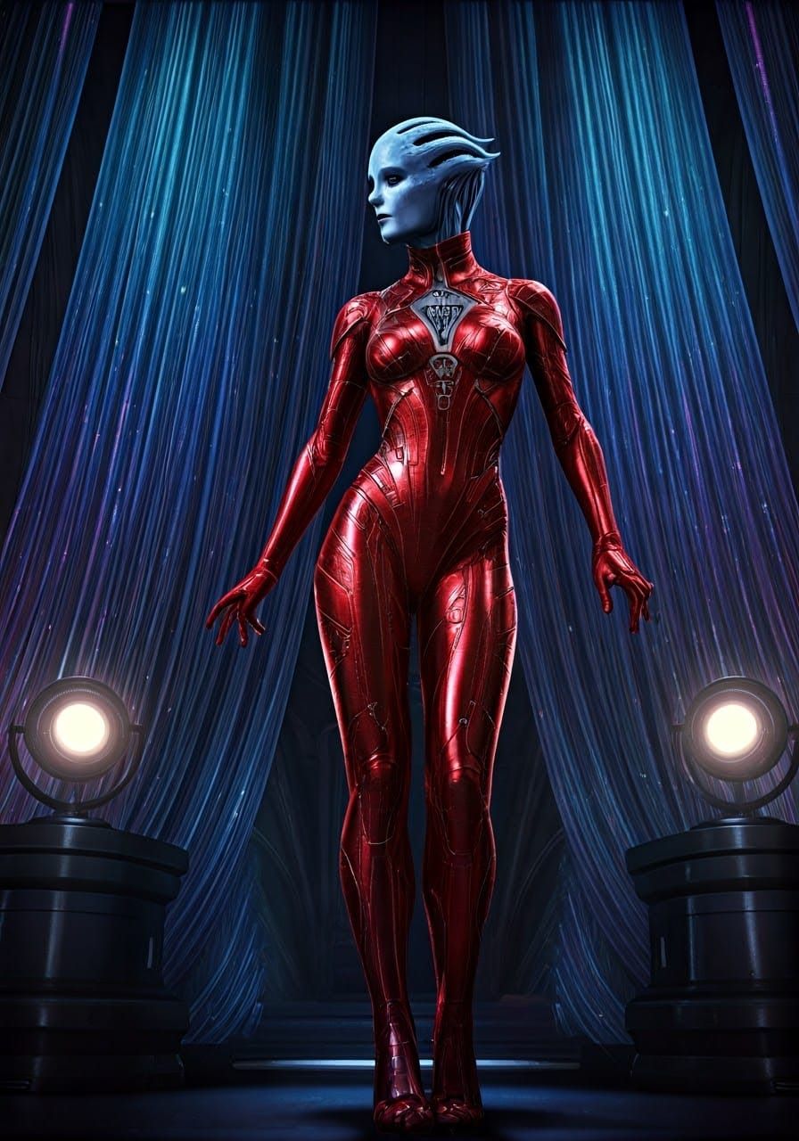 Futuristic Asari Dancer in Sci-Fi Setting