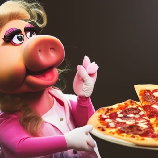 Miss Piggy Eating Pizza: AI Generated Image