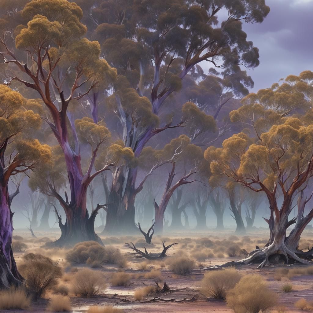 River Red Gum Trees in South Australia, Art Deco Style
