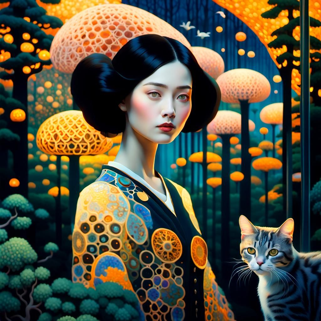 Hybrid Woman in Magical Network, Richly Detailed Art