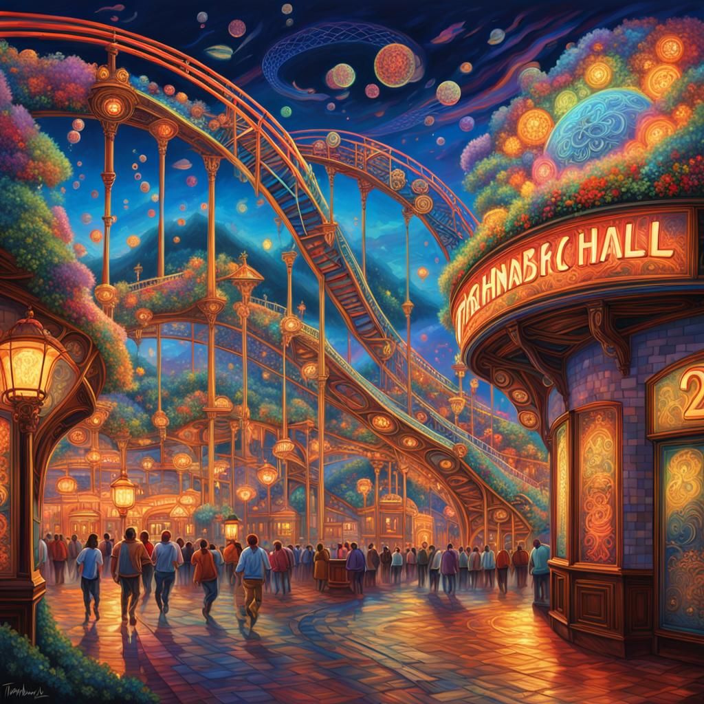 Vibrant Skyward Rollercoaster in Romantic Style