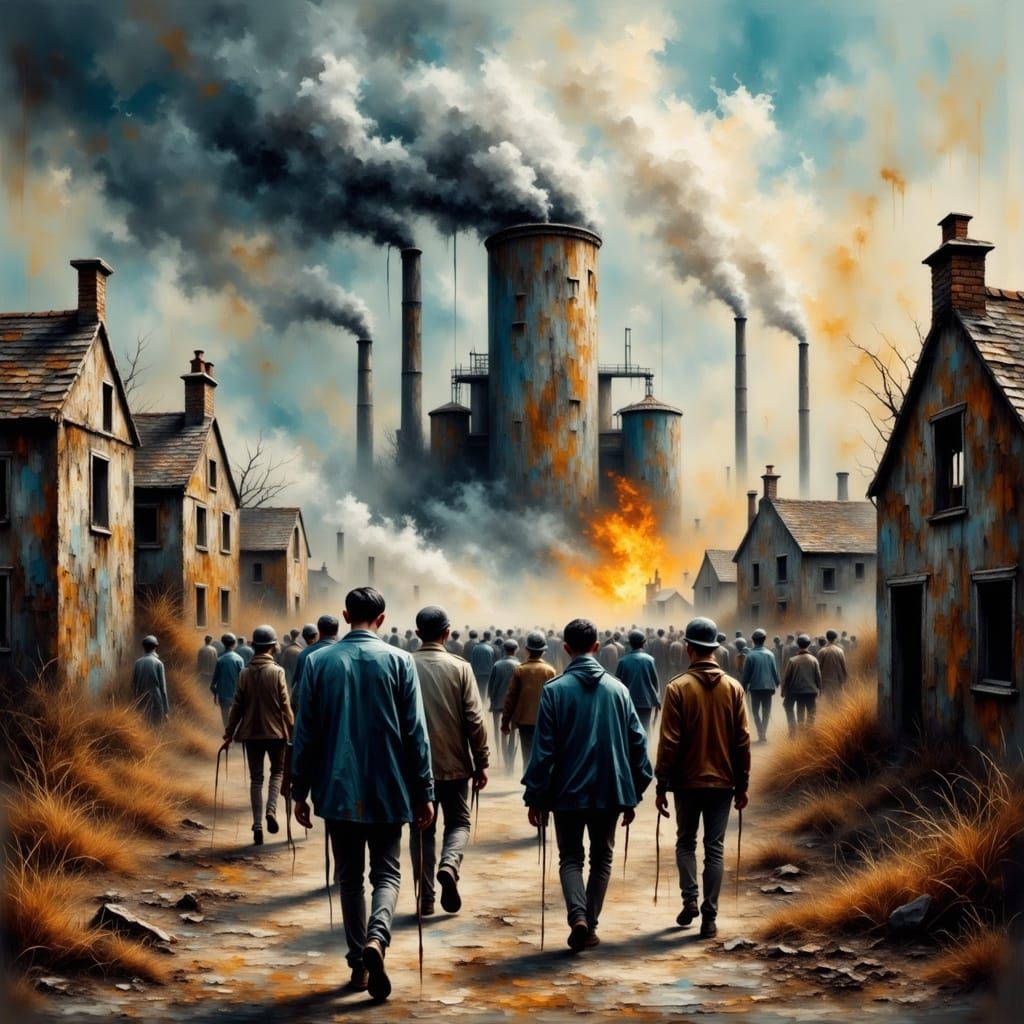 Dystopian Factory Landscape in Smokey Grunge Style