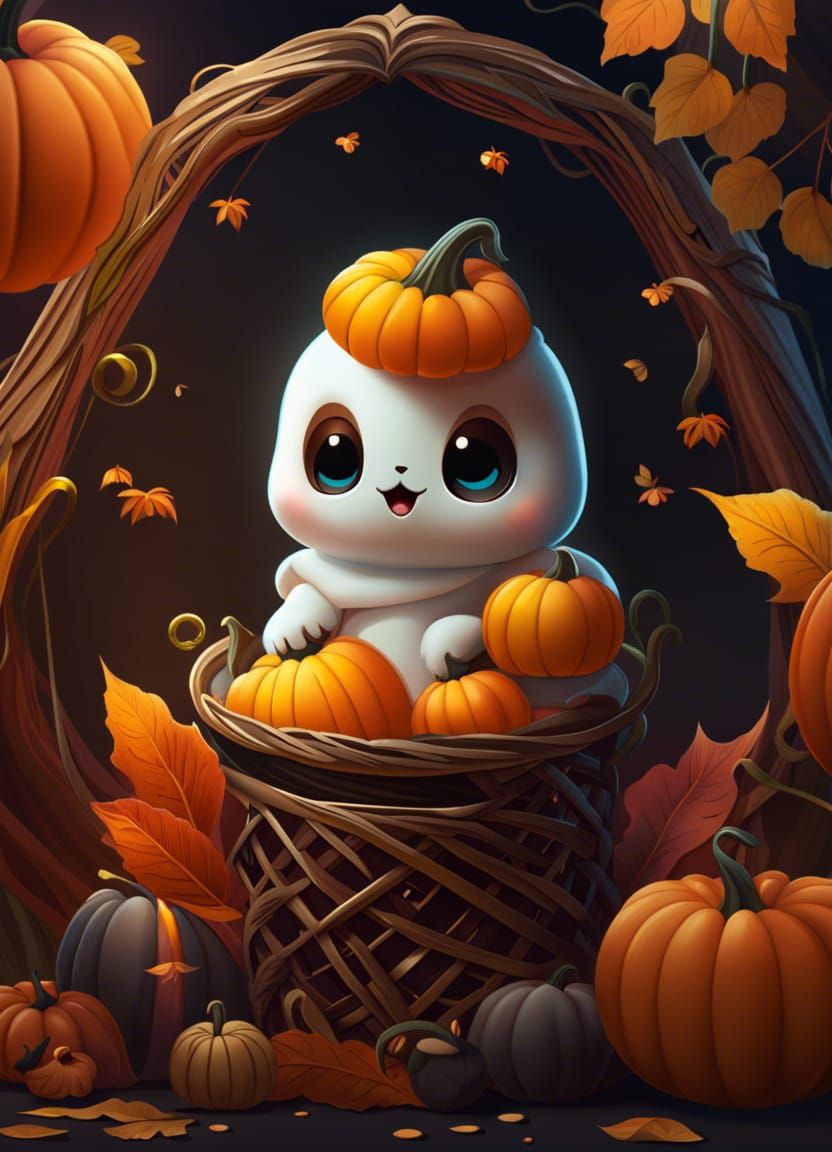 Adorable Baby Ghost Din Grogu in Chibi Style