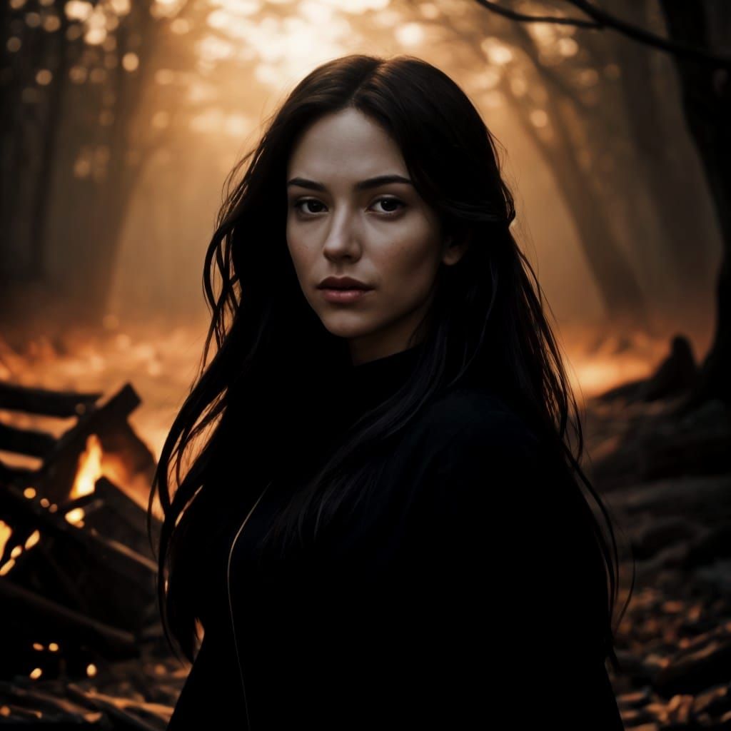 Firelight Portrait on Dark Beach