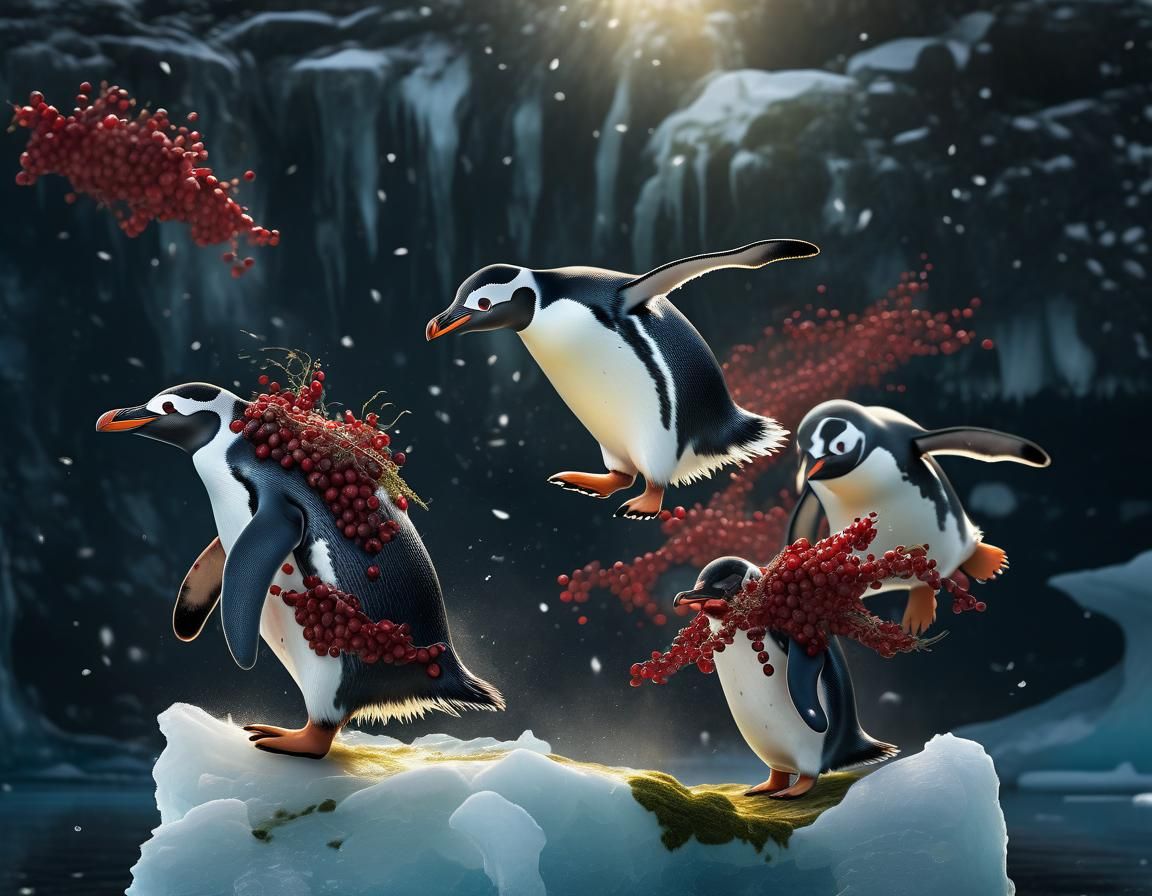 Penguins and Seals on Ice Floes in Antarctica