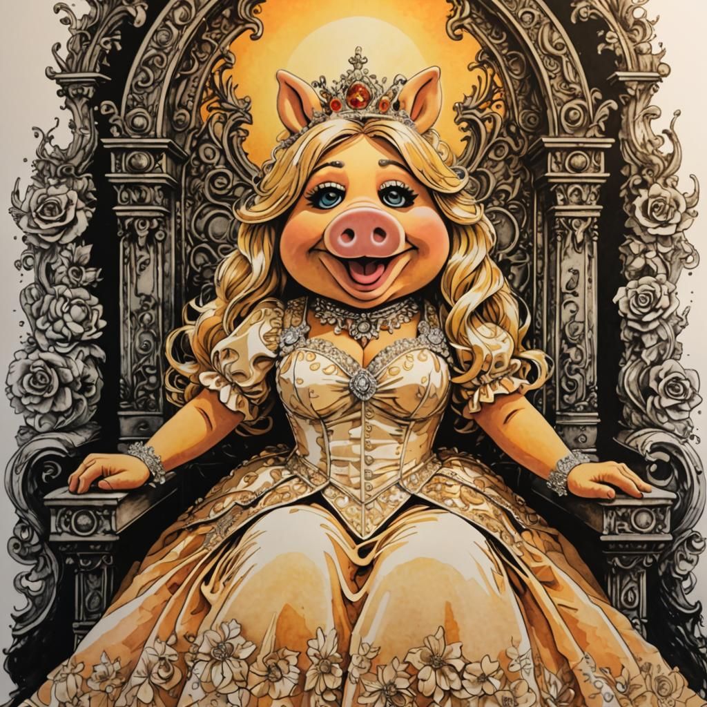 Miss Piggy is sitting on her throne