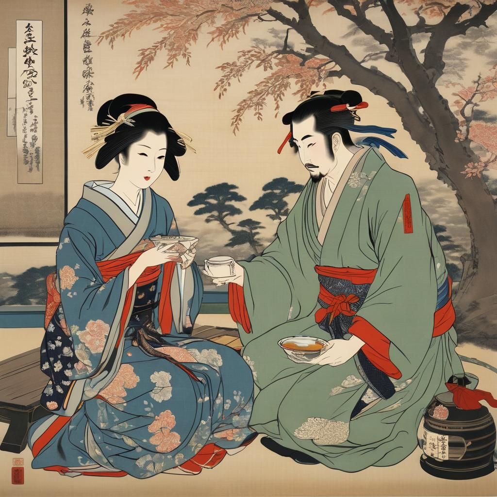 ukiyo-e  Japanese woodblock prints of a beautiful Gisha woma...