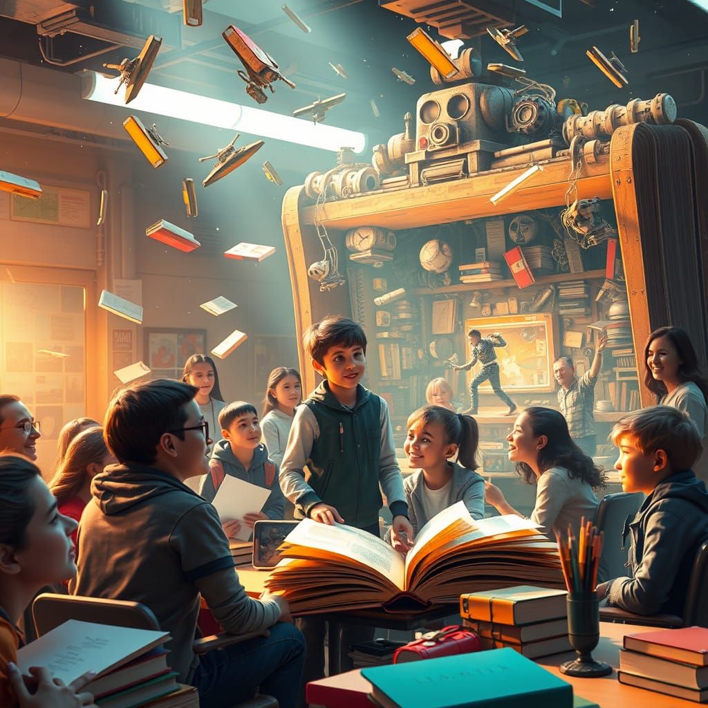 Futuristic Learning Environment in Vibrant Hyperrealism