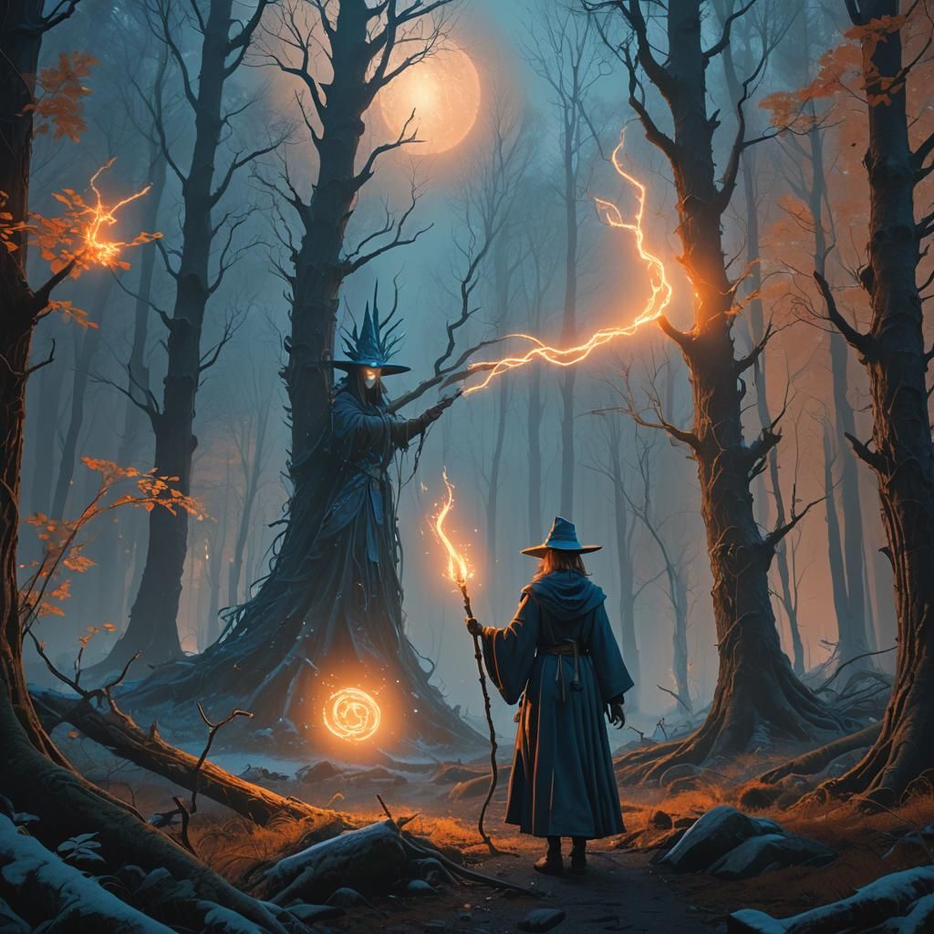 Mystical Sorceress in Dreamlike Forest: Digital Painting