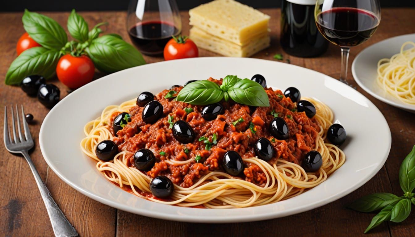 Classic Italian Bistro Scene with Spaghetti Bolognese