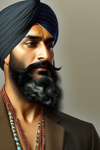 Detailed Portrait of Sikh Man in Digital Art Style