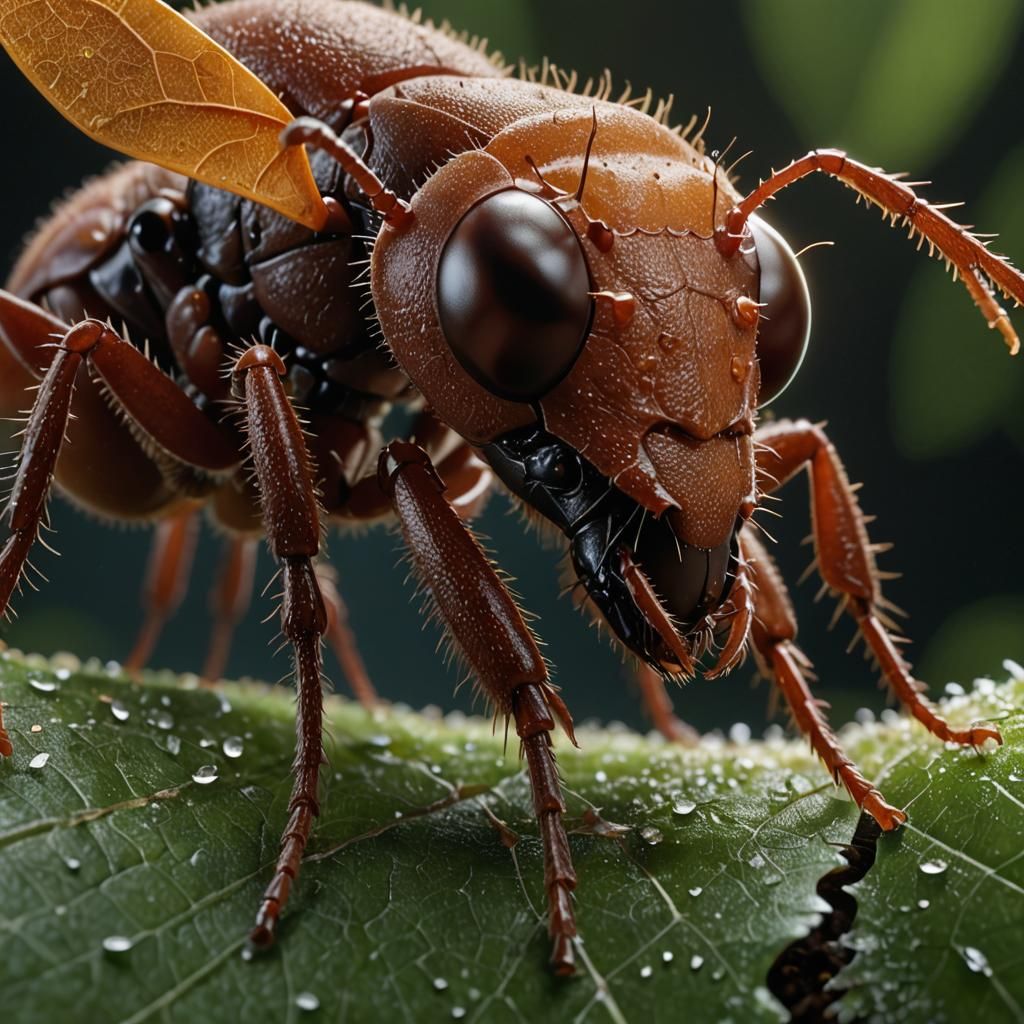 Surreal Jungle Twilight Macro Reveal of Leaf-Cutter Ant's Se...
