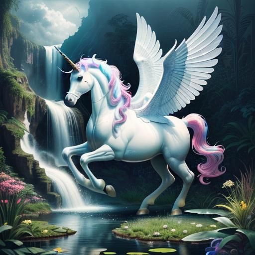 Unicorn-Pegasus in Candy Garden, Digital Illustration