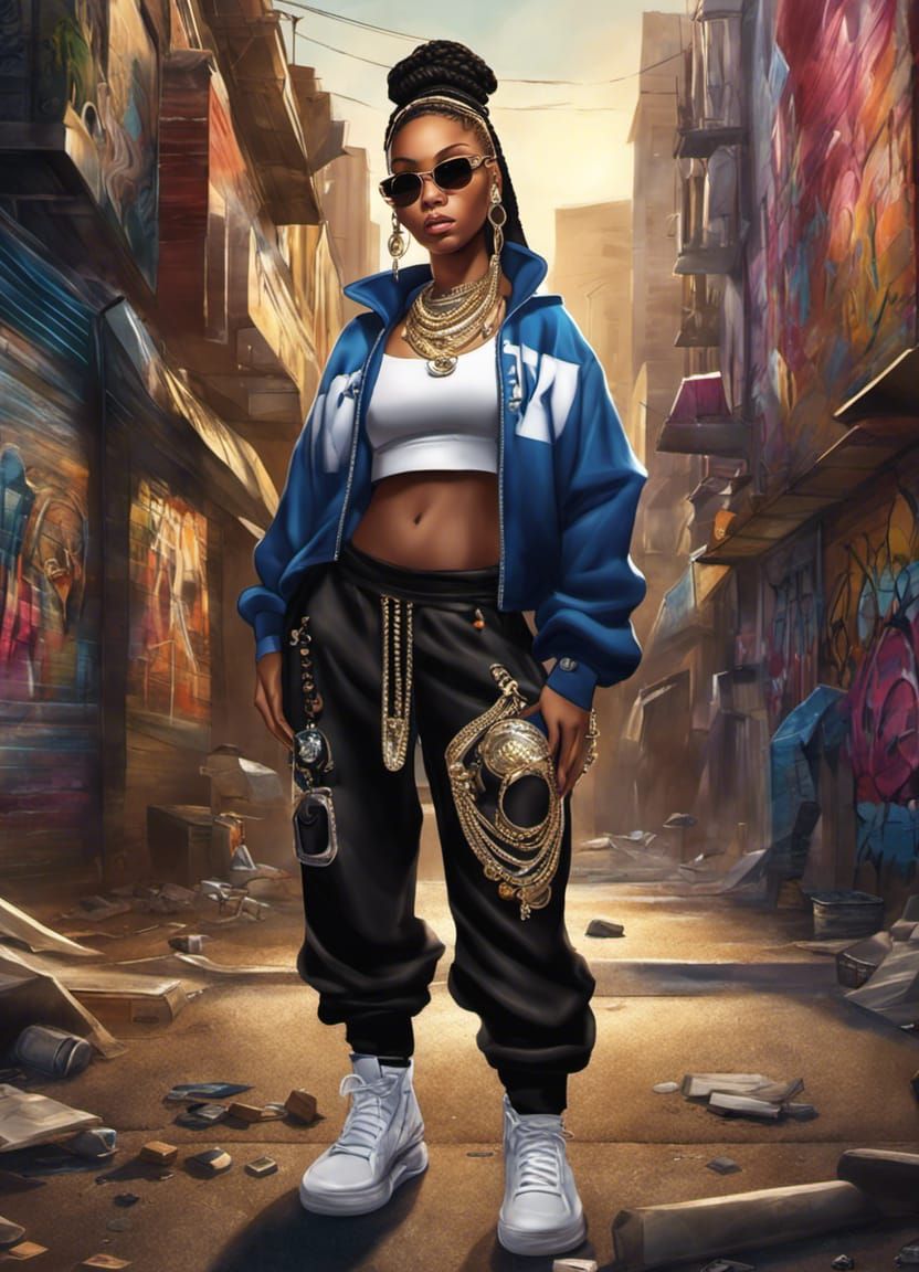 Female Rapper in Graffiti Alley: Digital Illustration