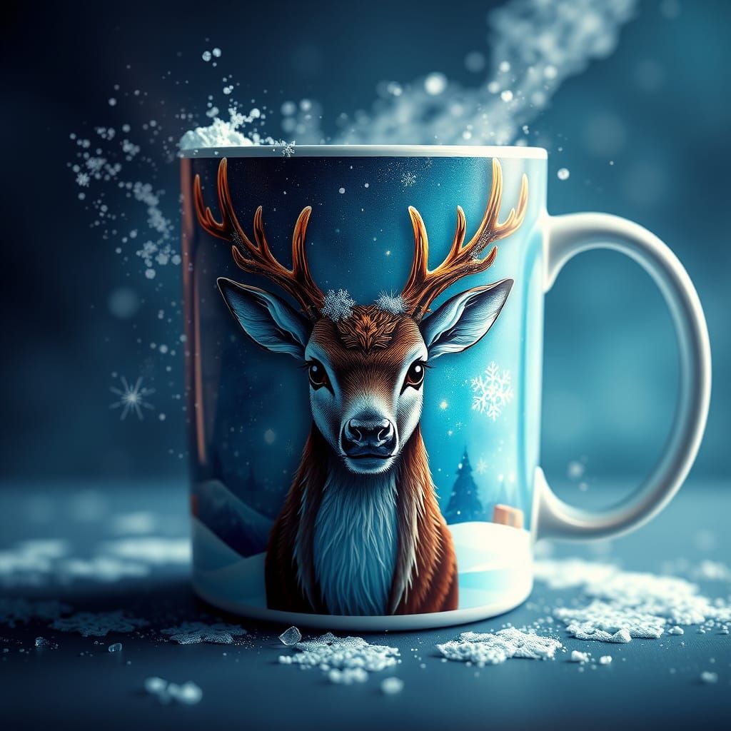 Cute Winter Deer Design in Deep Color Fantasy Art