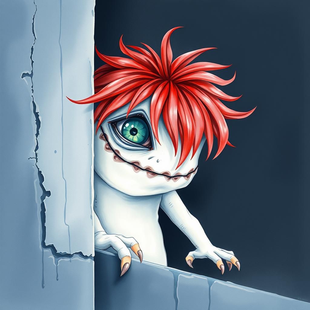 Mischievous One-Eyed Monster Watercolor Peeking