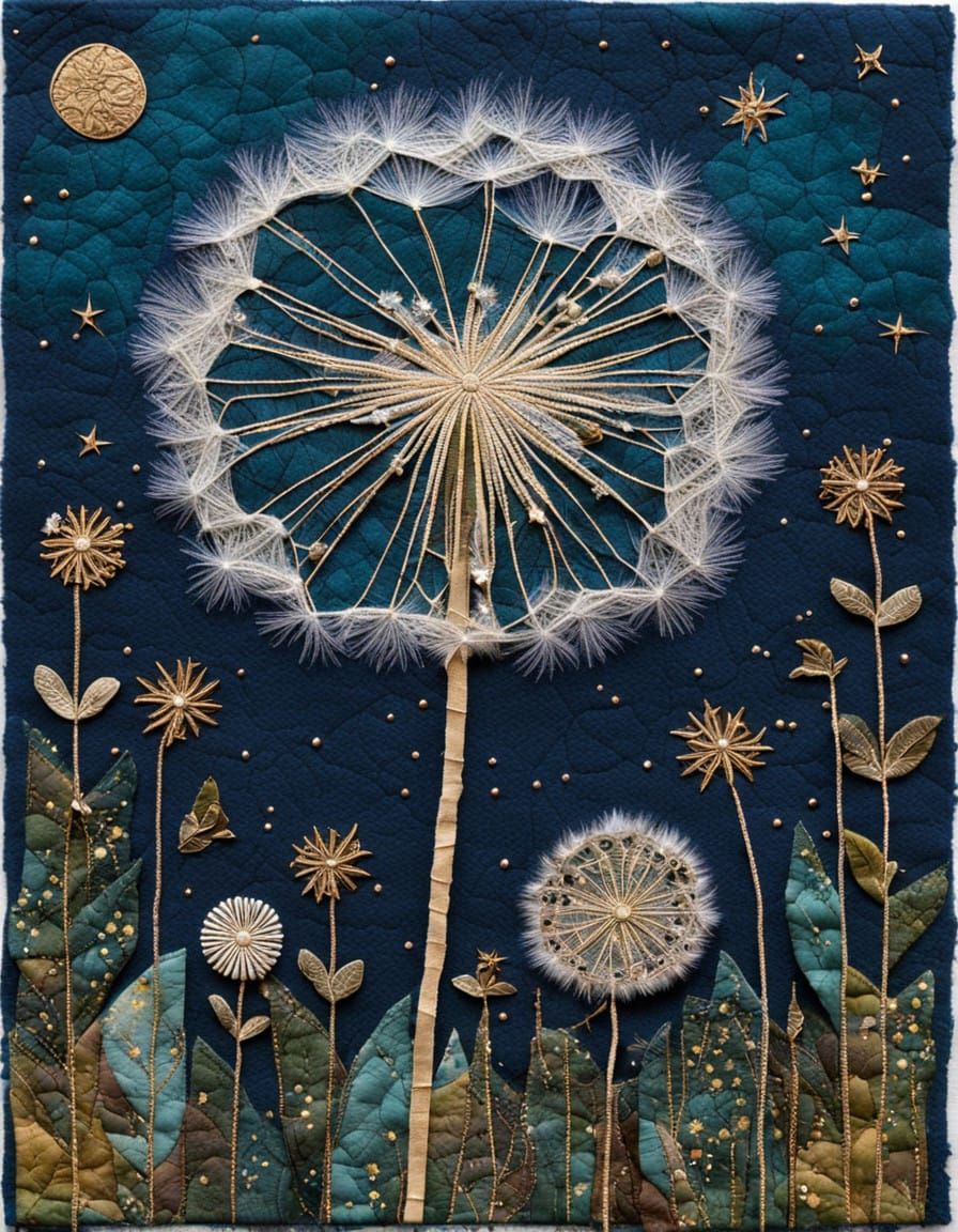 Stitched Dandelion Clock in Medieval Tapestry Style