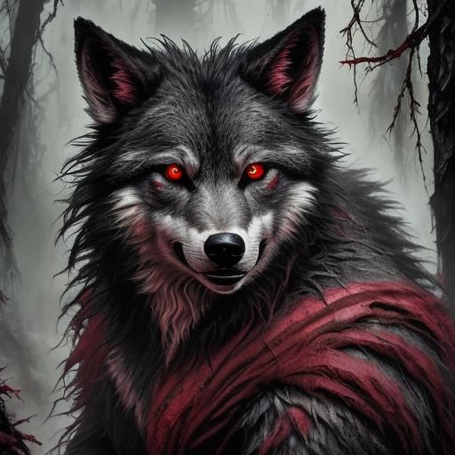 Werewolf in Forest Under Blood Moon