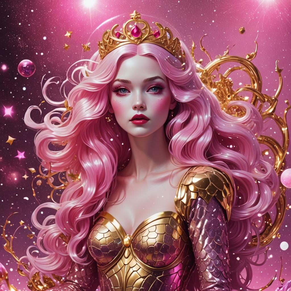 Snow White Space Mermaid with Synthwave Style