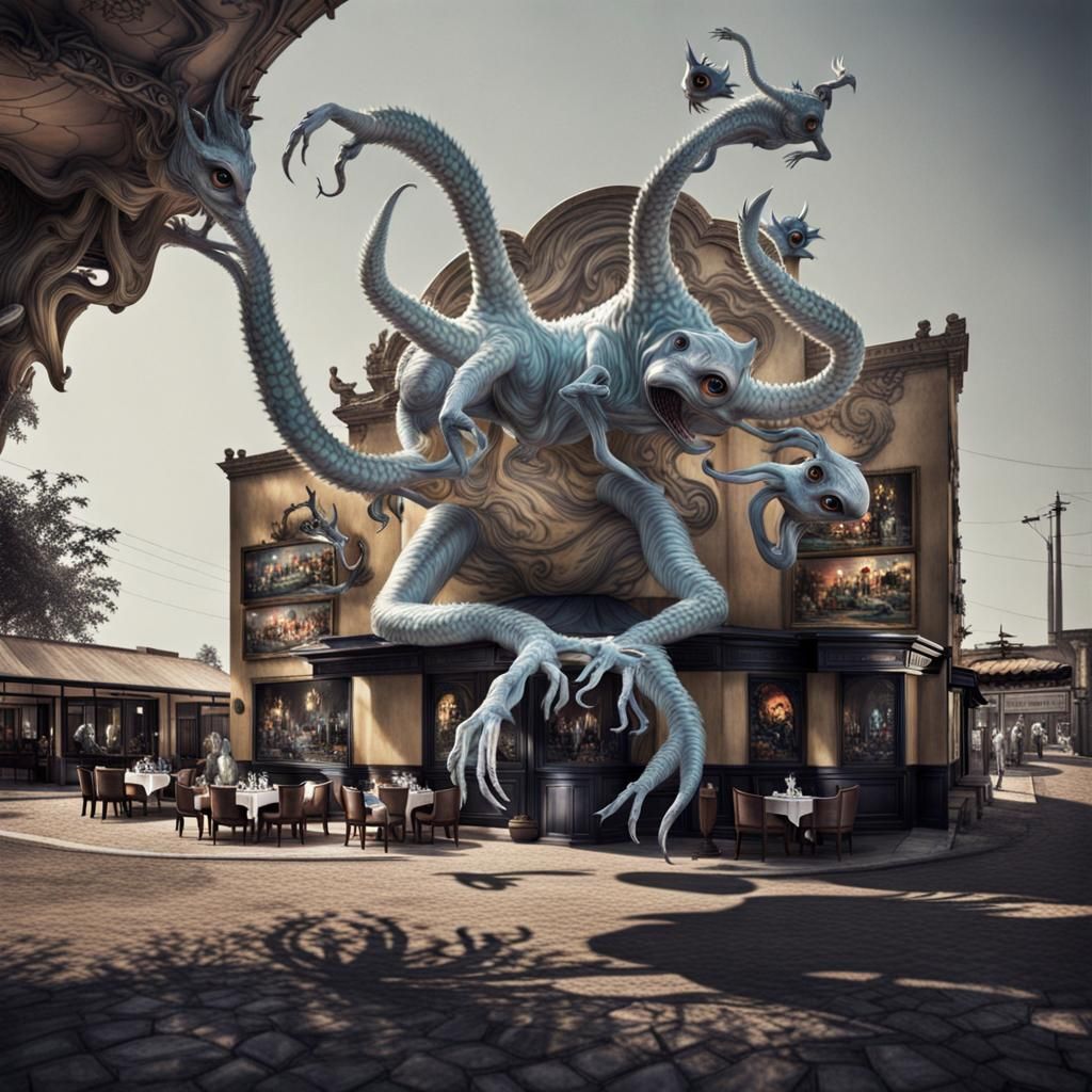 Surreal Restaurant Scene with Aliens in Professional Photogr...