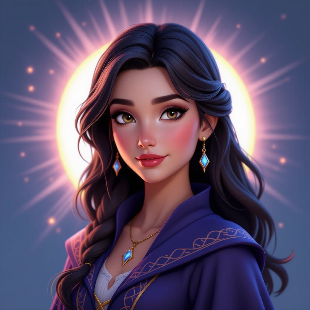 Beautiful Female Wizard Portrait in Pixar Style