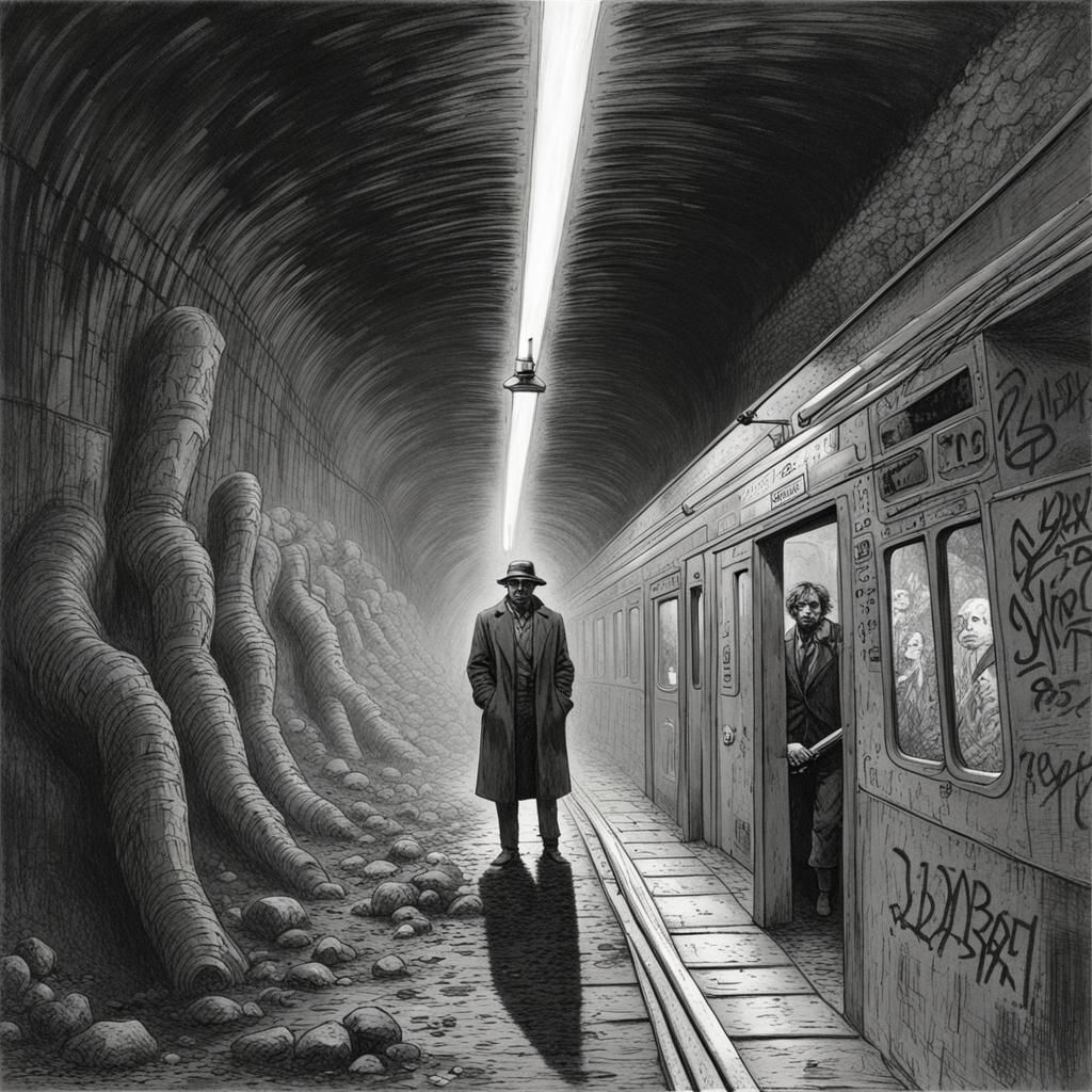 Eerie 1980s Subway Mine in Horror Style