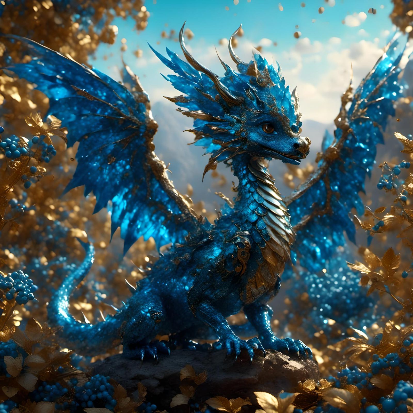 Adorable Blue Berry Dragon in High Quality CGI
