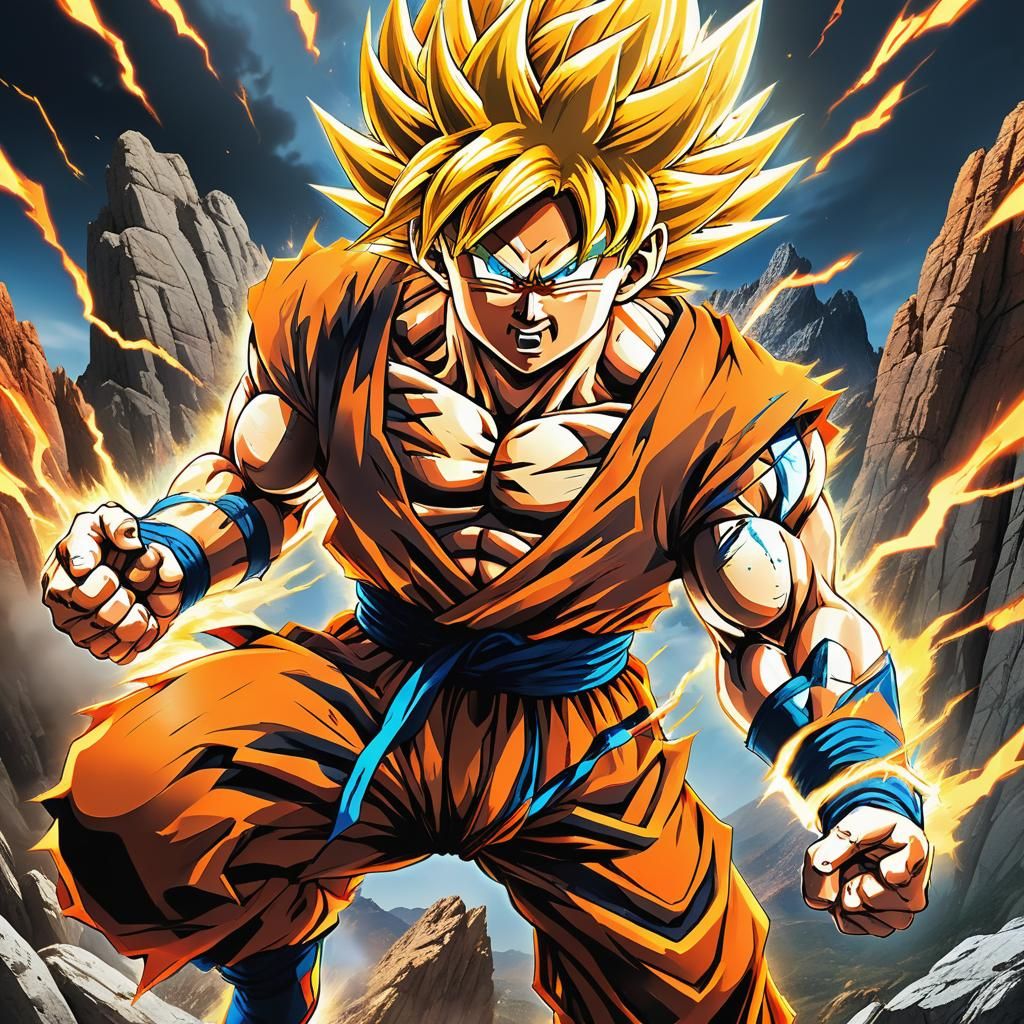 Goku Super Saiyan Transformation in Manga Style