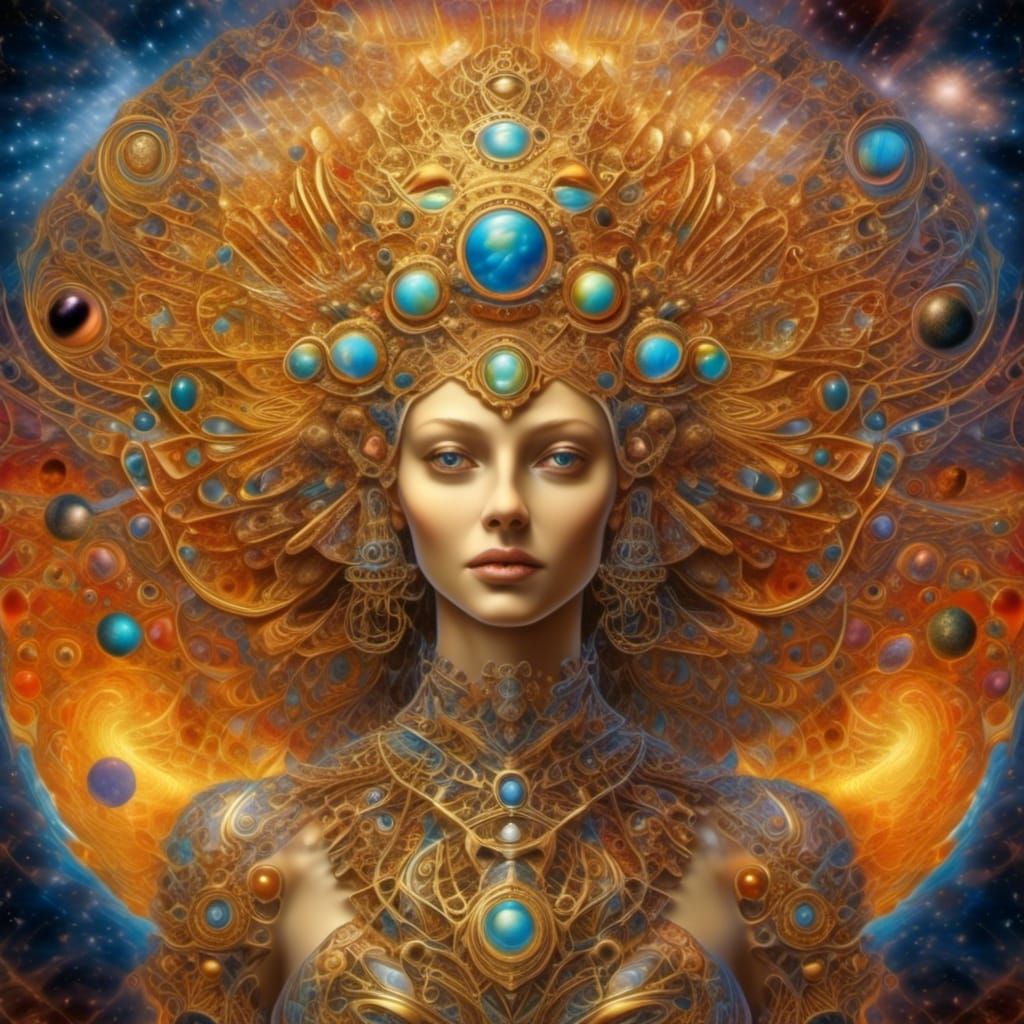 Cosmic Egyptian Queen in Hyperreal Xray Art