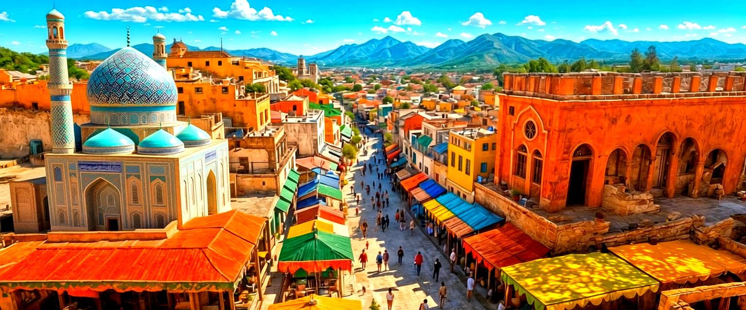 Detailed Gouache Painting of a Mexican Village