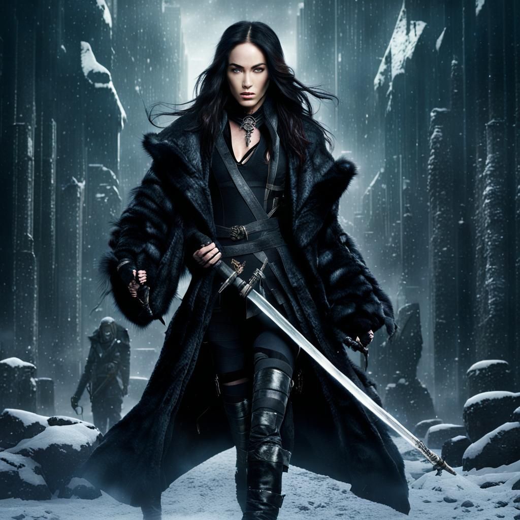 Ninja Warrior in Black Fur Coat: Digital Matte Painting