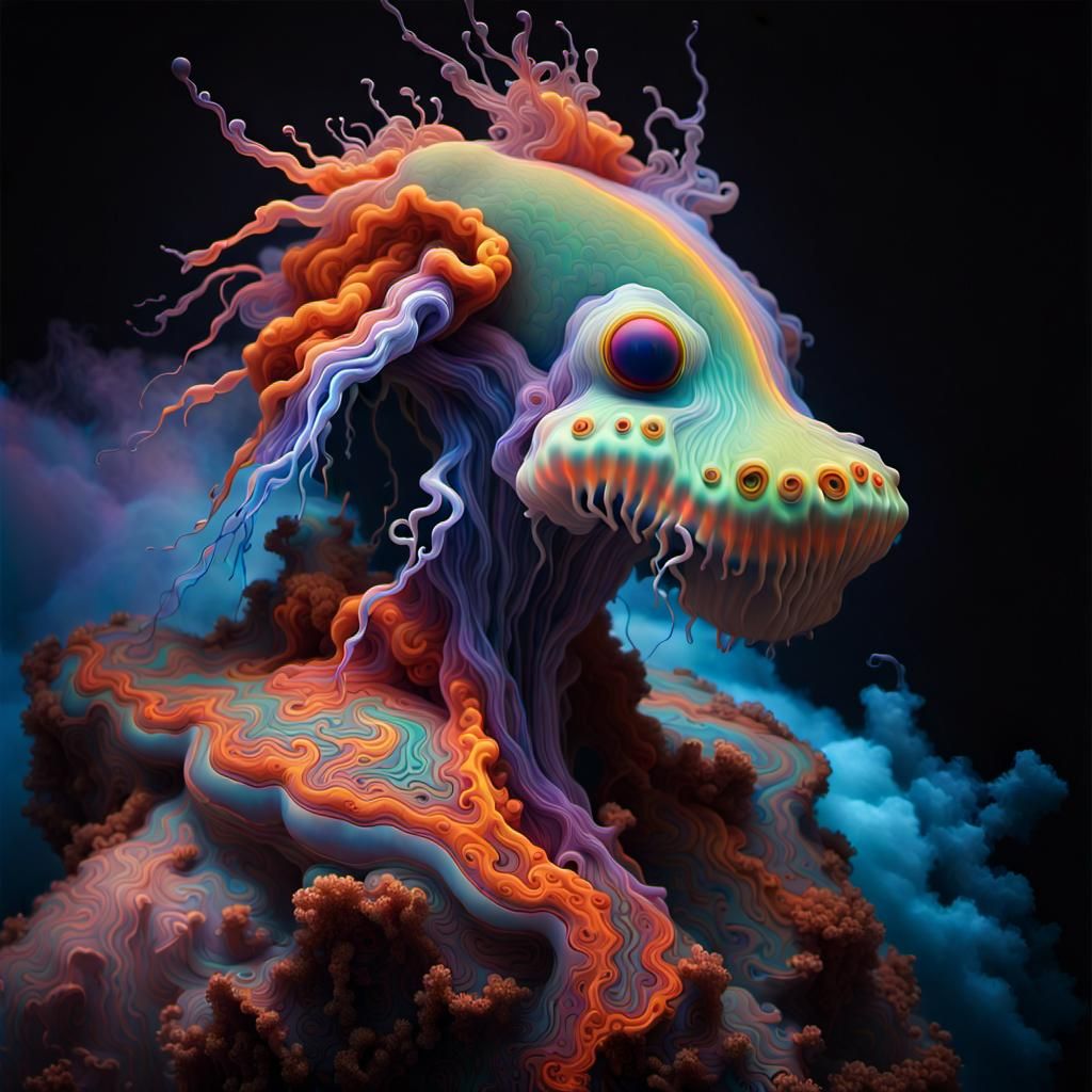 Psychedelic Jellyfish Submarine in a Surreal Landscape