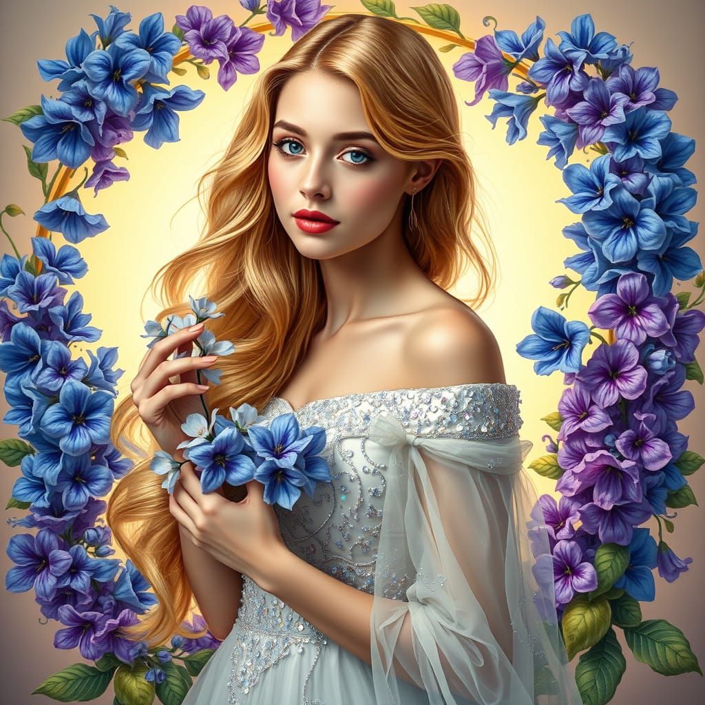 Woman in Vintage Floral Frame