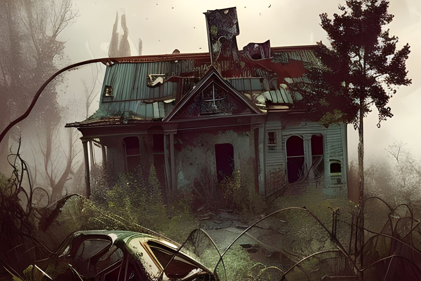 Apocalyptic Abandoned House in Overgrown City
