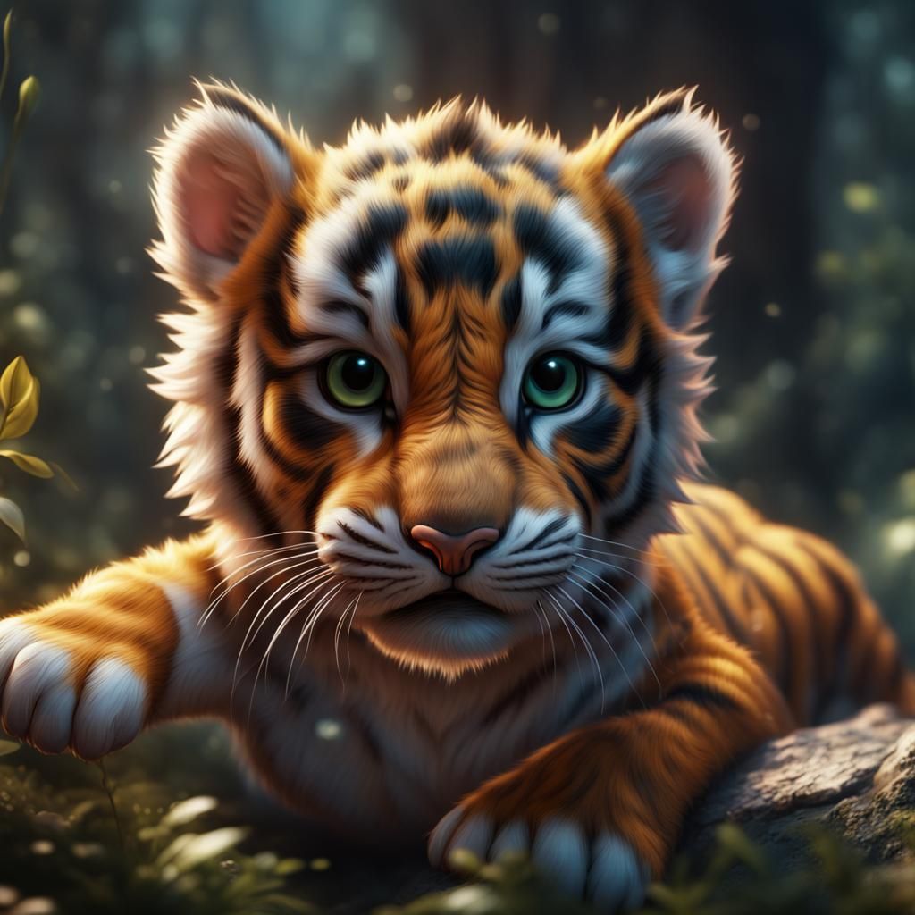 Detailed Digital Painting of a Baby Tiger
