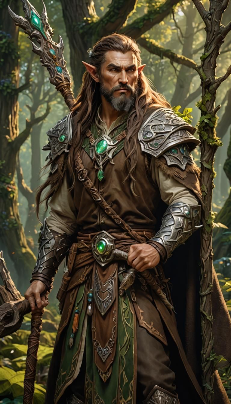 Half-Elf Druid in Forest, Warcraft Style