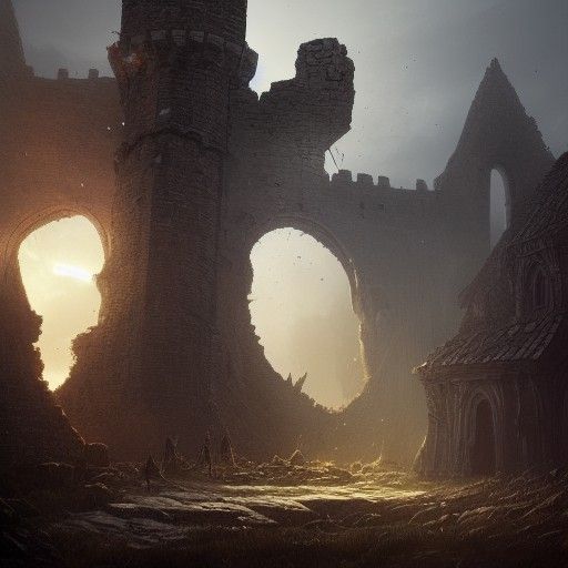 Gothic Elder God Above Medieval Castle Ruins