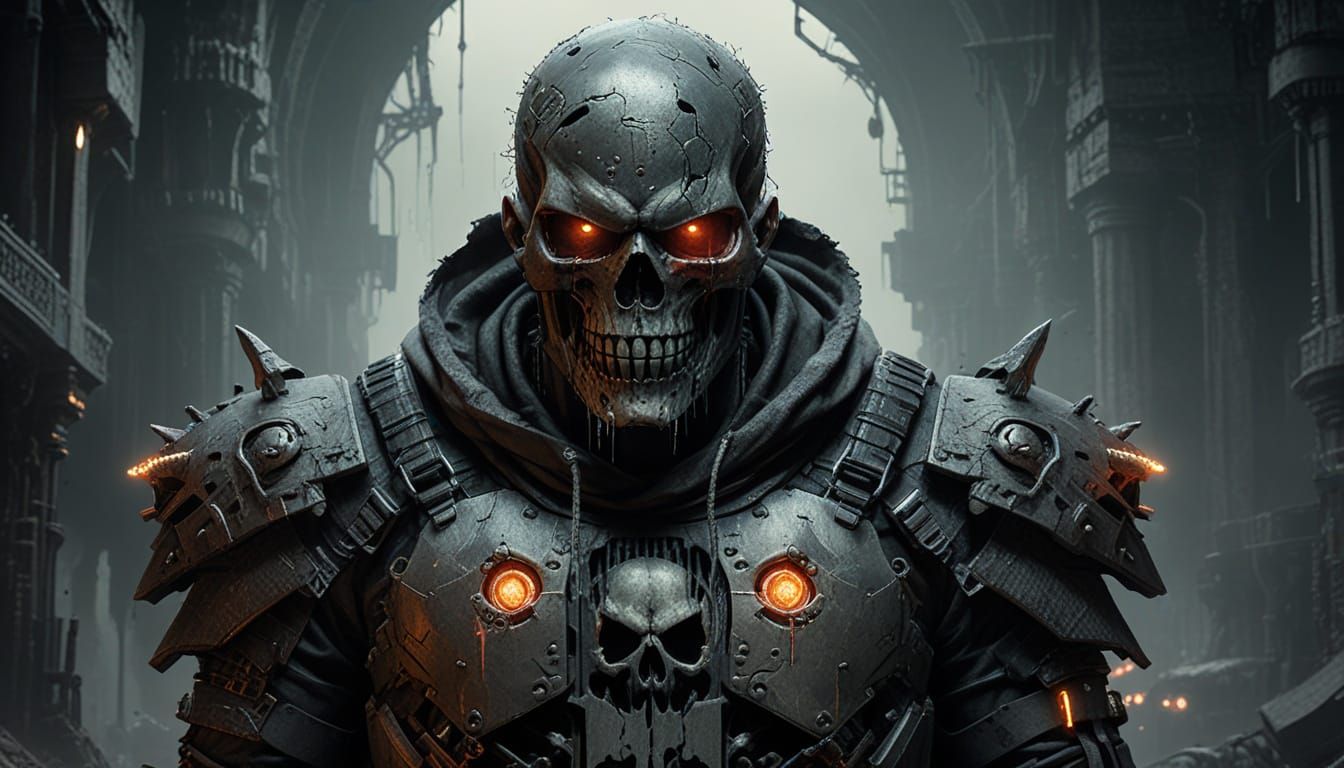 Grimdark CyberNomad with Crenelated Skull Emblem