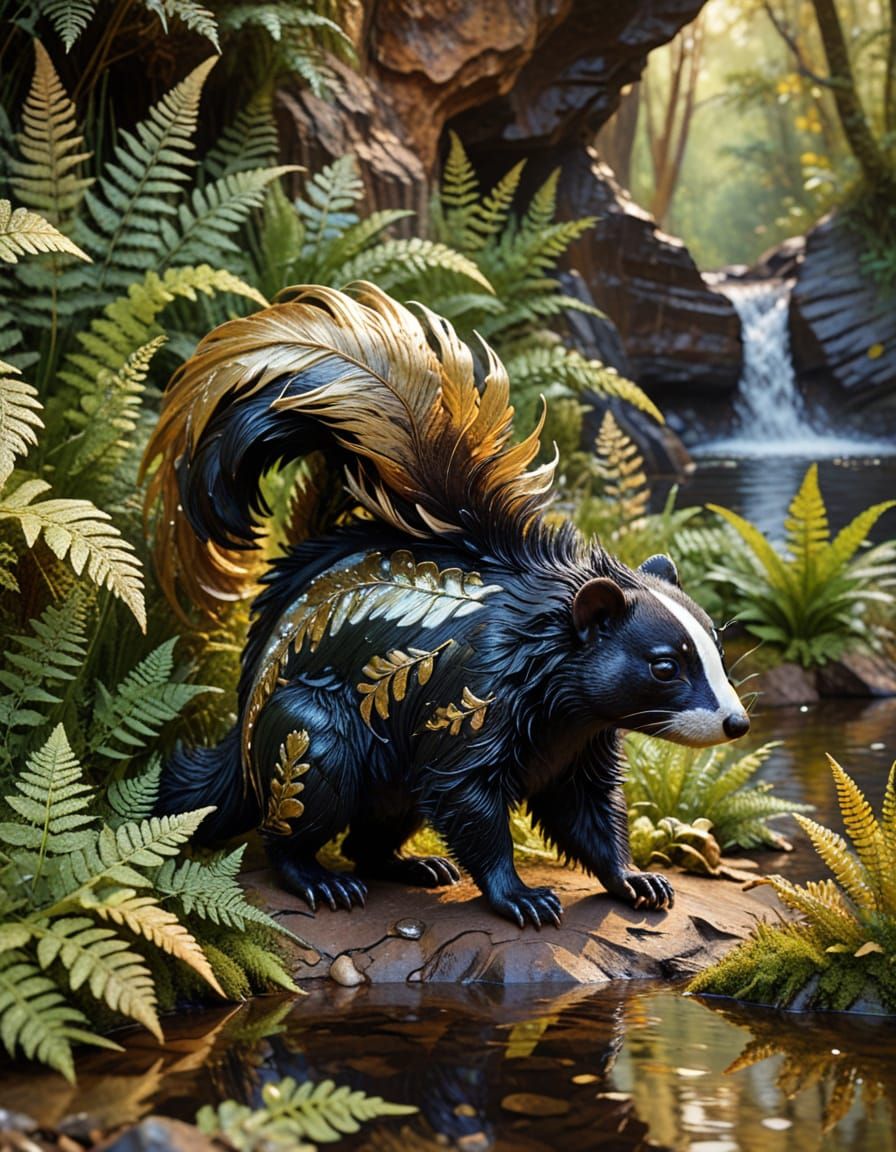 Skunk Grazing in Forest as Impasto Style Art