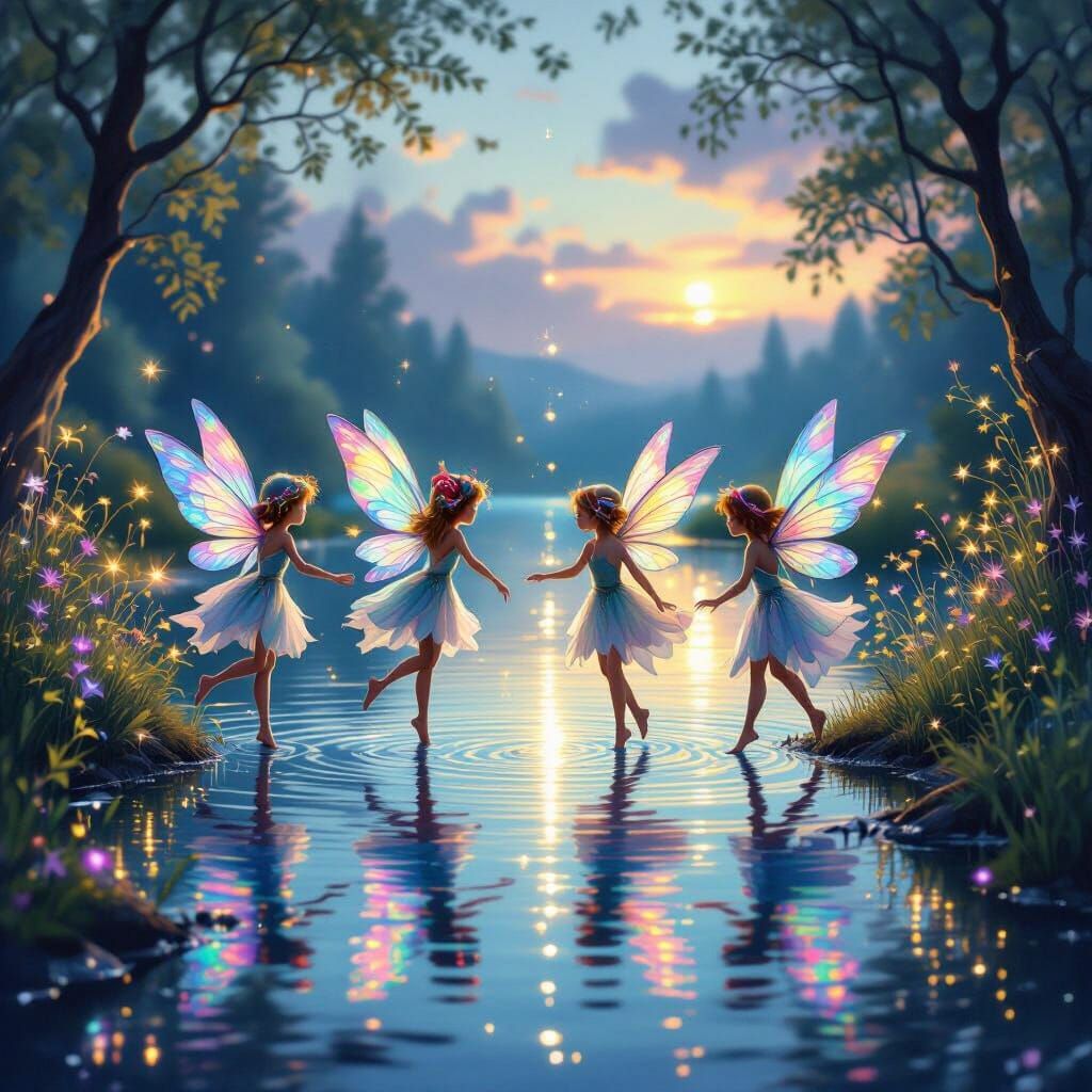 Whimsical Fairies Dance by Sparkling Lake