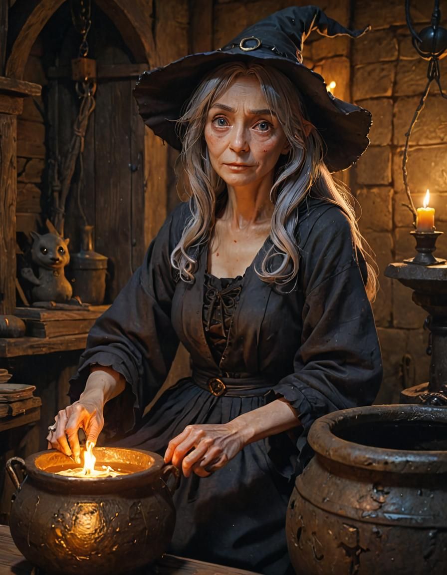 Anime Portrait of an Old Witch in Vibrant Digital Art