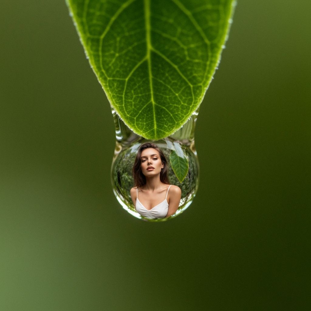 Reflected Beauty: Woman in Water Droplet Macro